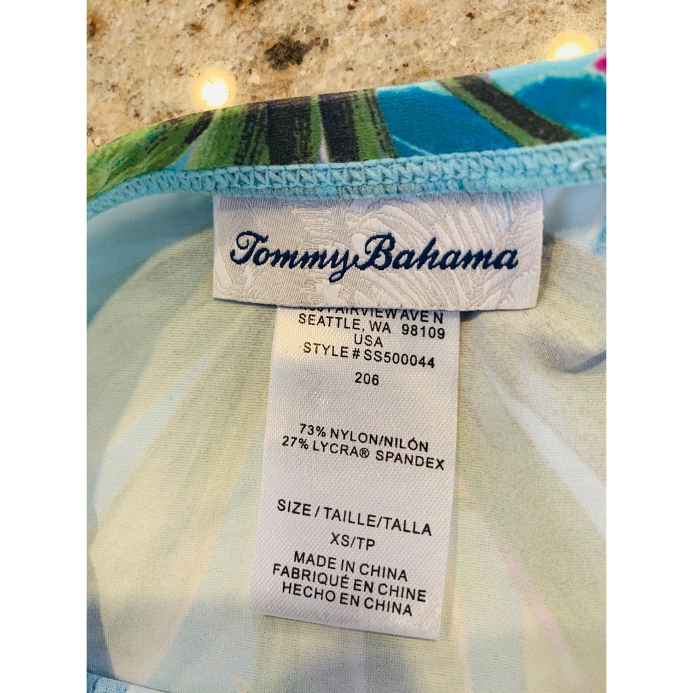 Tommy Bahama Ruffle Skirt Women XS Blue Tropical Palm Floral Swim Cover Resort - Picture 2 of 11